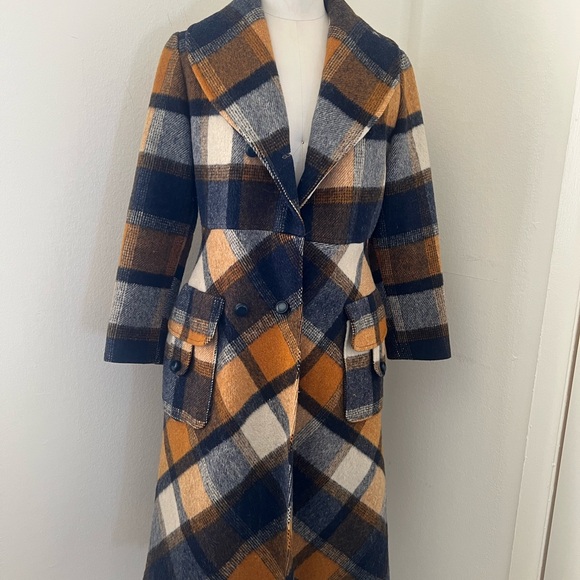 Vintage Jill Jr. Rust Orange and Navy Plaid Wool Coat as is - Picture 12 of 12